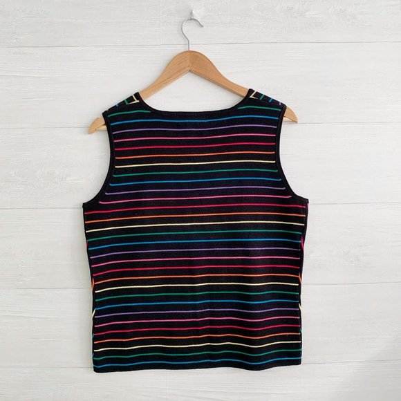 NWT World Republic - Black V-neck sleeveless rainbow chevron silk sweater, L - Picture 3 of 4